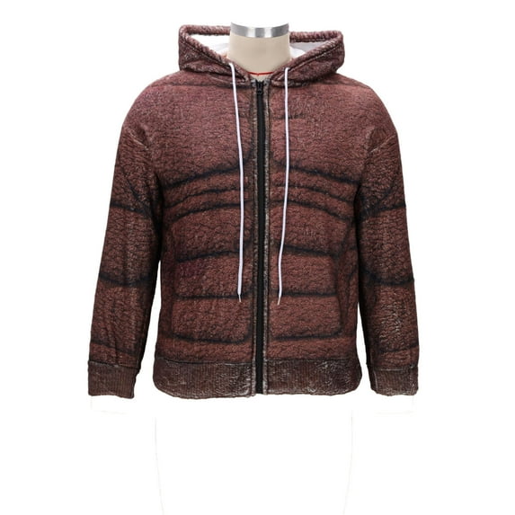 Mrmaere Men's Hooded Faux Padded Jacket Muscle Texture Warm Casual Coat for Daily Streetwear & Outdoor Activities Brown L