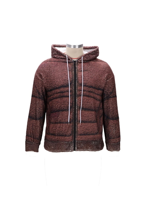 Men's Hooded Faux Padded Jacket Muscle Texture Warm Casual Coat for Daily Streetwear & Outdoor Activities Brown L