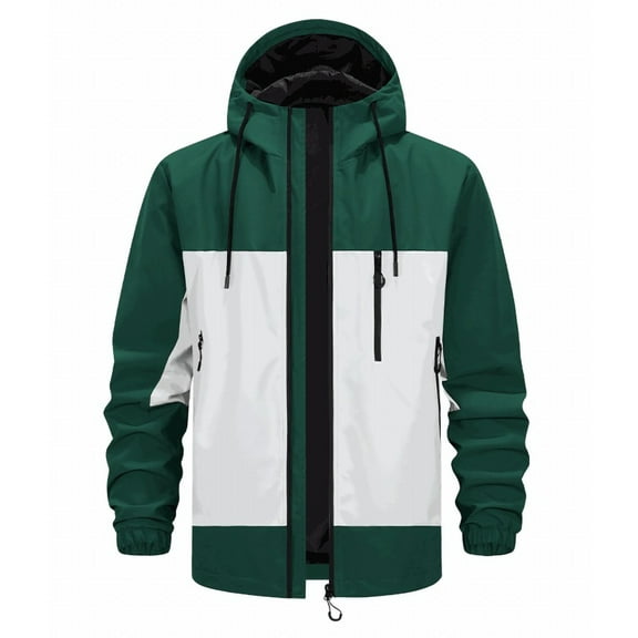 Mrmaere Men's Hooded Jacket Color- Adjustable Drawstring Water- Stylish Outerwear for Daily & Outdoor Green L