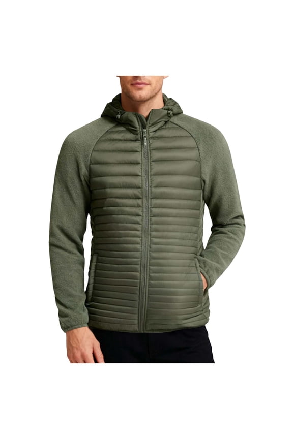 Men's Hooded Jacket Contrast Fabric Quilted Warm Outerwear for Daily & Casual Wear Army Green XXXL