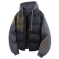 thumbnail image 1 of Mrmaere Men's Hooded Jacket Mixed-Material Button-Front Quilted Warm Outerwear for Daily & Casual Black XL, 1 of 5