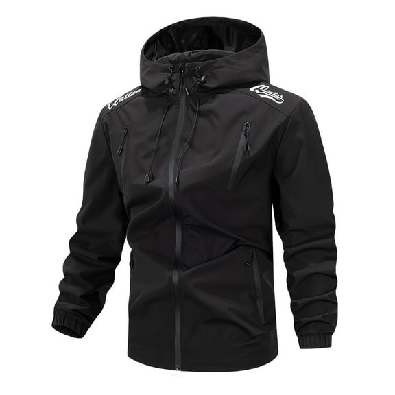 Mrmaere Men's Hooded Jacket Multi-Pocket Adjustable Drawstring Water- Outerwear for Outdoor & Daily Black S
