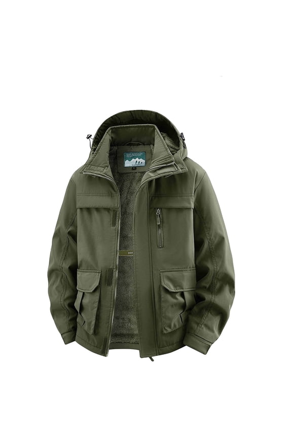 Men's Hooded Jacket Multi-Pocket Lined Fabric Warm Outerwear for Outdoor & Daily Army Green XXXXXL