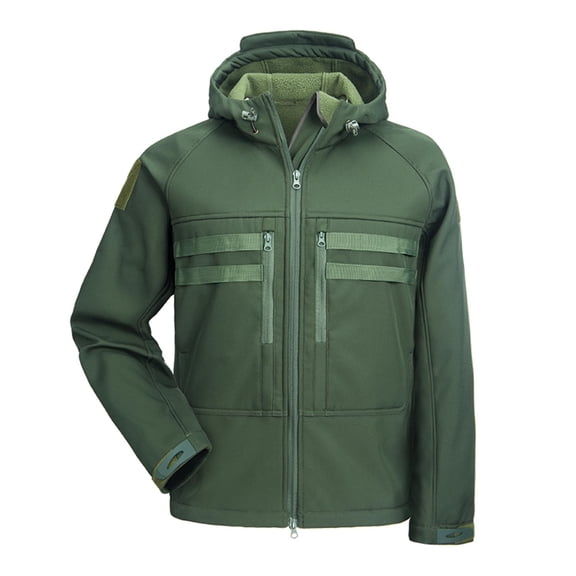 Mrmaere Men's Hooded Jacket Pocket Functional Fabric Outerwear for Outdoor & Operational Green M