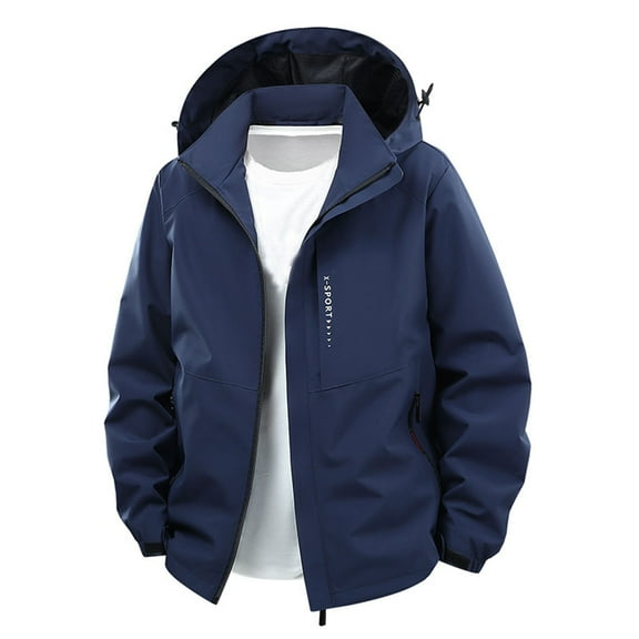 Mrmaere Men's Hooded Jacket Windproof Fabric Full-Zip Functional Stylish Outerwear for Daily & Outdoor Dark Blue L
