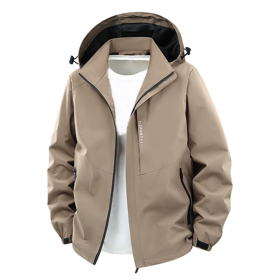 Mrmaere Men's Hooded Jacket Windproof Fabric Full-Zip Functional Stylish Outerwear for Daily & Outdoor Khaki XS