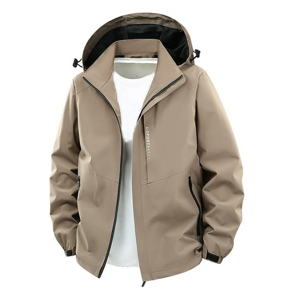 Mrmaere Men's Hooded Jacket Windproof Fabric Full-Zip Functional Stylish Outerwear for Daily & Outdoor Khaki XXXL