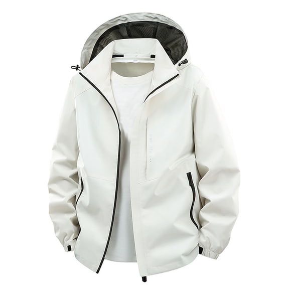 Mrmaere Men's Hooded Jacket Windproof Fabric Full-Zip Functional Stylish Outerwear for Daily & Outdoor White XXXL