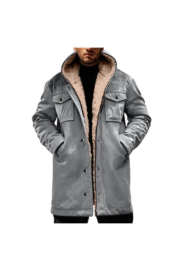 Men's Hooded-Lined Long Jacket Multi-Pocket Warm Coat for Winter Casual & Outdoor Wear Gray S