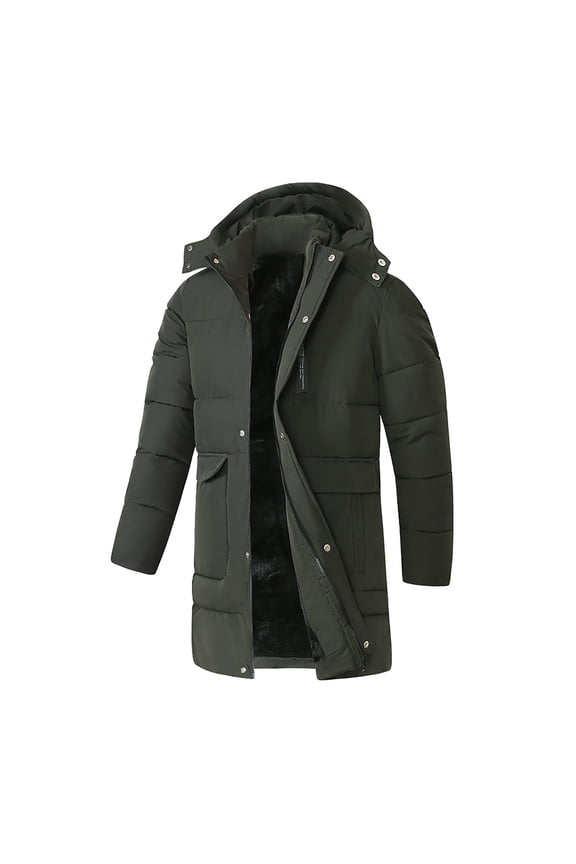 Men's Hooded Long Puffer Coat Multi-Pocket-Lined Warm Jacket for Winter Outdoor & Daily Wear Army Green XXL