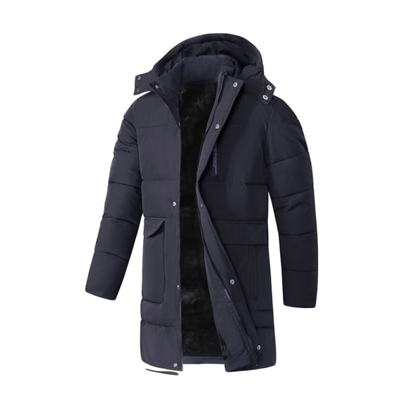 Mrmaere Men's Hooded Long Puffer Coat Multi-Pocket-Lined Warm Jacket for Winter Outdoor & Daily Wear Blue XXXL