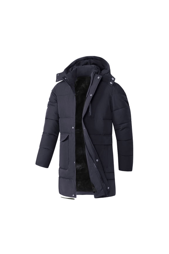 Men's Hooded Long Puffer Coat Multi-Pocket-Lined Warm Jacket for Winter Outdoor & Daily Wear Blue XXXL