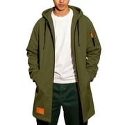 Mrmaere Mens Hooded Longline Coat with Pockets Casual Fashion Windproof Jacket for Daily Wear & Outdoor Activities Army Green L