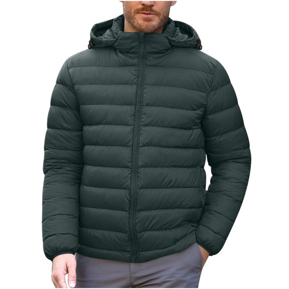 Mrmaere Men's Hooded Packable Puffer Jacket Lightweight Quilted Warm Insulated Coat for Winter Casual & Travel Wear Green XXL