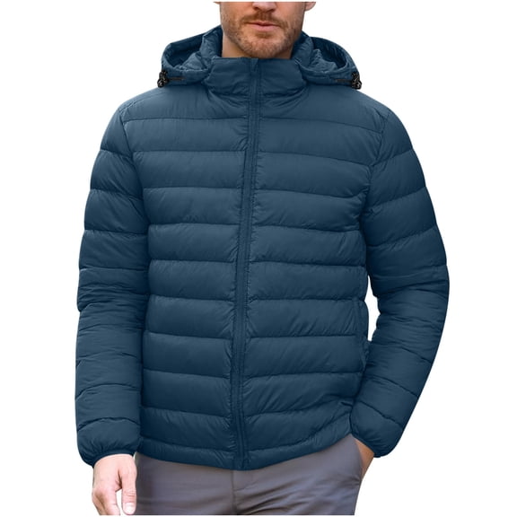 Mrmaere Men's Hooded Packable Puffer Jacket Lightweight Quilted Warm Insulated Coat for Winter Casual & Travel Wear Navy L