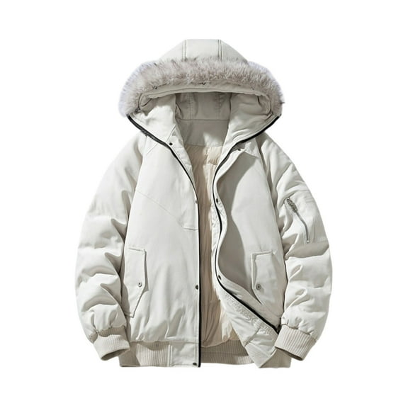 Mrmaere Men's Hooded Puffer Jacket Faux Warm Stylish Outerwear for Daily & Leisure Wear White XXL
