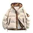 thumbnail image 1 of Mrmaere Men's Hooded Puffer Jacket Full-Zip Contrast Quilted Warm Stylish Outerwear for Daily & Casual Beige XXXL, 1 of 5
