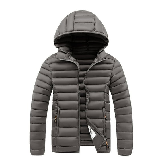 Mrmaere Men's Hooded Puffer Jacket Full-Zip Horizontal Quilted Lightweight Warm Outerwear for Daily & Cold-Weather Khaki XL