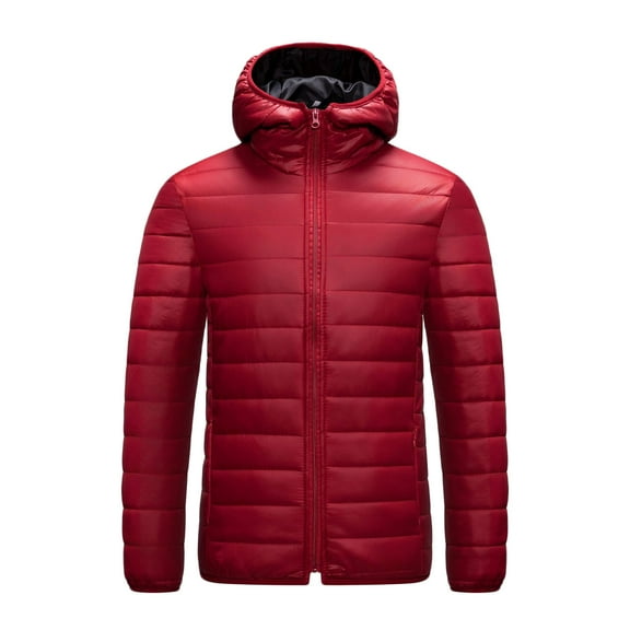 Mrmaere Men's Hooded Puffer Jacket Full-Zip Quilted Detail Slim- Warm Outerwear for Daily & Casual Red S