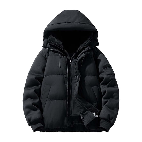 Mrmaere Men's Hooded Puffer Jacket Lining Oversized Warm Outerwear for Daily & Casual Wear Black XL