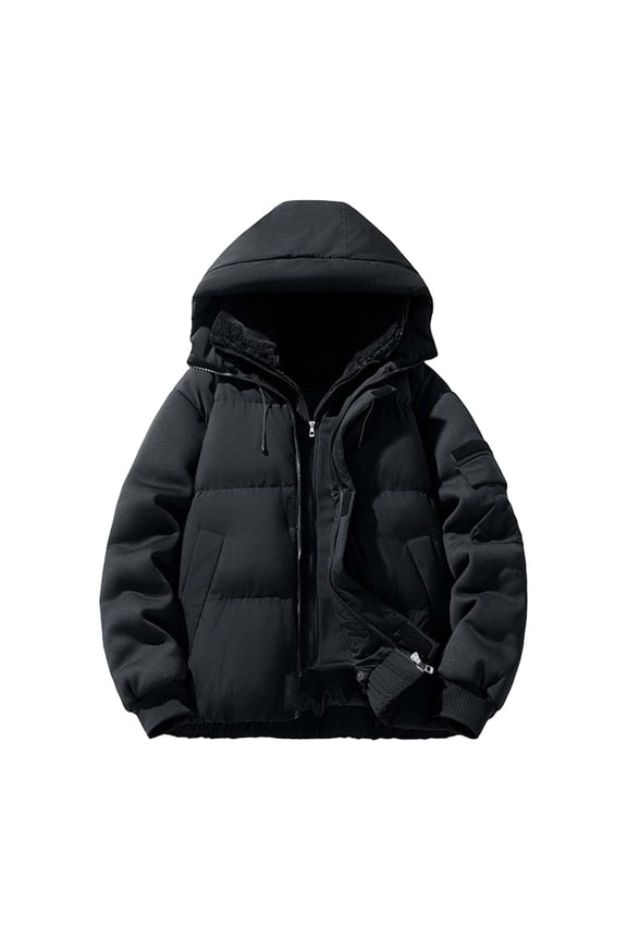 Men's Hooded Puffer Jacket Lining Oversized Warm Outerwear for Daily & Casual Wear Black XL