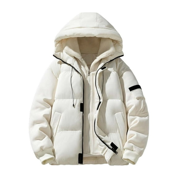 Mrmaere Men's Hooded Puffer Jacket Lining Oversized Warm Outerwear for Daily & Casual Wear White M