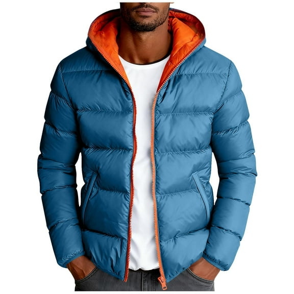 Mrmaere Men's Hooded Puffer Jacket Quilted Warm Insulated Coat for Winter Outdoor & Casual Wear Blue XXL