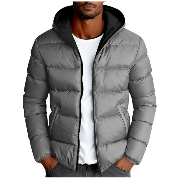 Mrmaere Men's Hooded Puffer Jacket Quilted Warm Insulated Coat for Winter Outdoor & Casual Wear Gray S