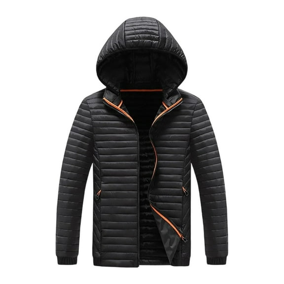 Mrmaere Men's Hooded Quilted Jacket Contrast Lightweight Warm Outerwear for Daily & Outdoor Wear Black L