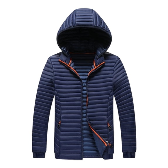 Mrmaere Men's Hooded Quilted Jacket Contrast Lightweight Warm Outerwear for Daily & Outdoor Wear Dark Blue XXL