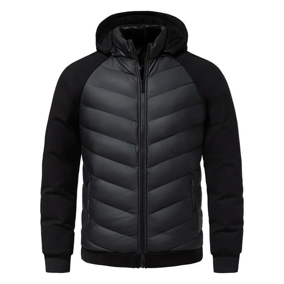 Mrmaere Men's Hooded Quilted Puffer Jacket Raglan Sleeve Warm Insulated Coat for Winter Casual & Outdoor Wear Black L