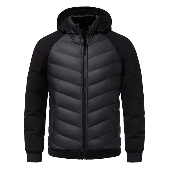 Mrmaere Men's Hooded Quilted Puffer Jacket Raglan Sleeve Warm Insulated Coat for Winter Casual & Outdoor Wear Black S