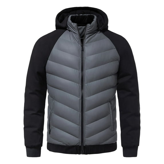 Mrmaere Men's Hooded Quilted Puffer Jacket Raglan Sleeve Warm Insulated Coat for Winter Casual & Outdoor Wear Gray S