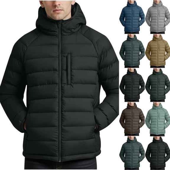 Mrmaere Men's Hooded Quilted Puffer Jacket Zippered Pocket Warm Insulated Coat for Winter Casual & Outdoor Wear Army Green M