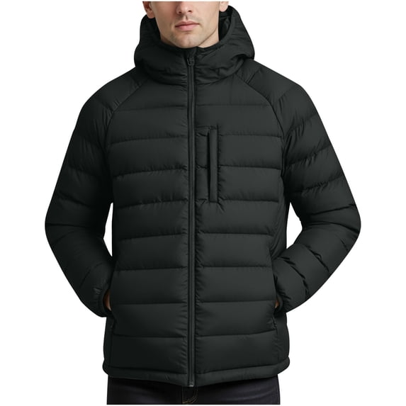 Mrmaere Men's Hooded Quilted Puffer Jacket Zippered Pocket Warm Insulated Coat for Winter Casual & Outdoor Wear Black XL