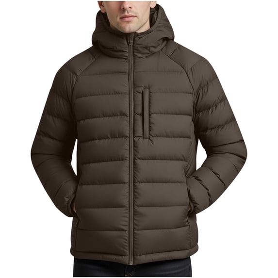 Mrmaere Men's Hooded Quilted Puffer Jacket Zippered Pocket Warm Insulated Coat for Winter Casual & Outdoor Wear Brown XXL