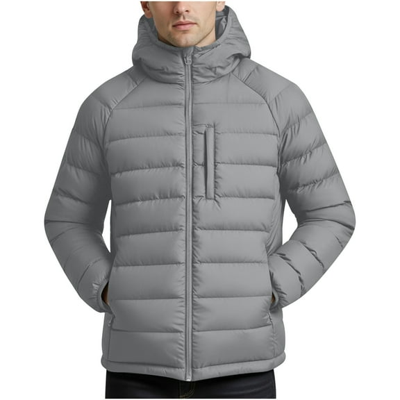 Mrmaere Men's Hooded Quilted Puffer Jacket Zippered Pocket Warm Insulated Coat for Winter Casual & Outdoor Wear Gray S