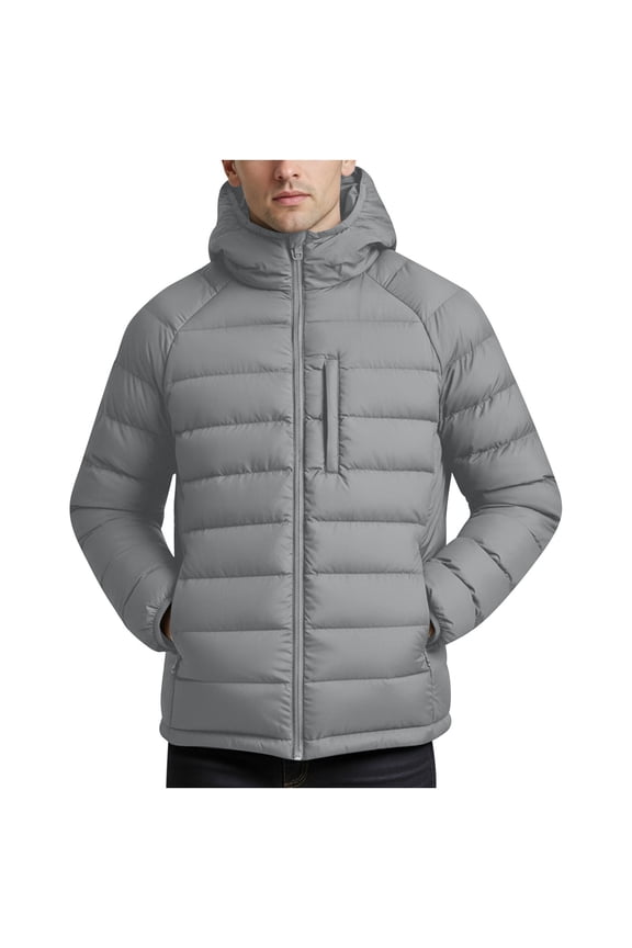 Men's Hooded Quilted Puffer Jacket Zippered Pocket Warm Insulated Coat for Winter Casual & Outdoor Wear Gray XL