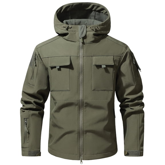 Mrmaere Men's Hooded Softshell Jacket Multi-Pocket Windproof Coat for Outdoor Hiking & Winter Adventures Army Green S