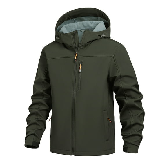 Mrmaere Men's Hooded Softshell Jacket Zippered Pocket Windproof Coat for Outdoor Hiking & Daily Wear Army Green S