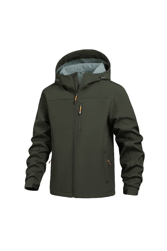 Men's Hooded Softshell Jacket Zippered Pocket Windproof Coat for Outdoor Hiking & Daily Wear Army Green XL