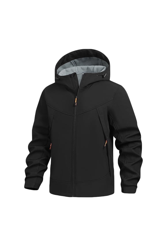 Men's Hooded Softshell Jacket Zippered Pocket Windproof Coat for Outdoor Hiking & Daily Wear Black S