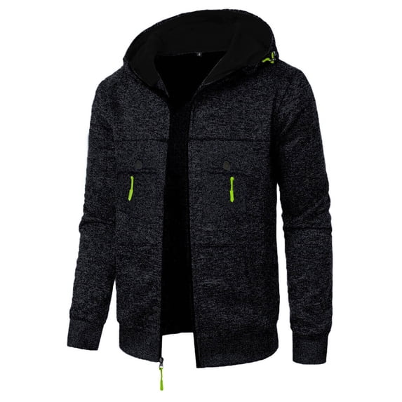 Mrmaere Men's Hooded Zip-Up Jacket Contrast Casual Warm Outerwear for Daily & Outdoor Wear Black L
