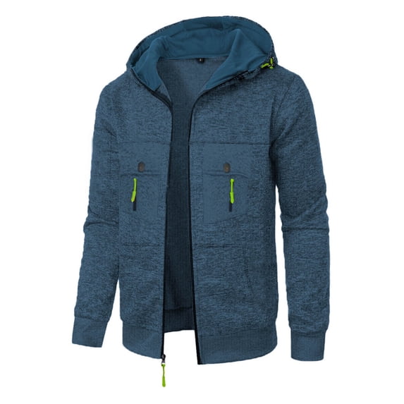 Mrmaere Men's Hooded Zip-Up Jacket Contrast Casual Warm Outerwear for Daily & Outdoor Wear Blue XL