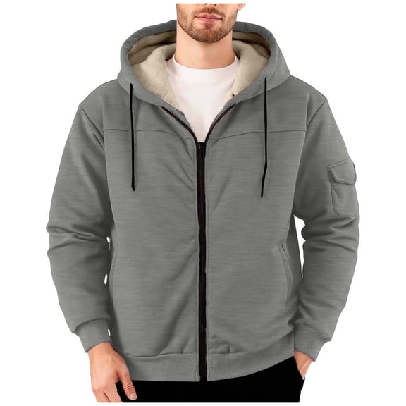 Mrmaere Men's Hooded Zip-Up Jacket Lined Warm Pocketed Outerwear for Daily & Leisure Wear Gray XL