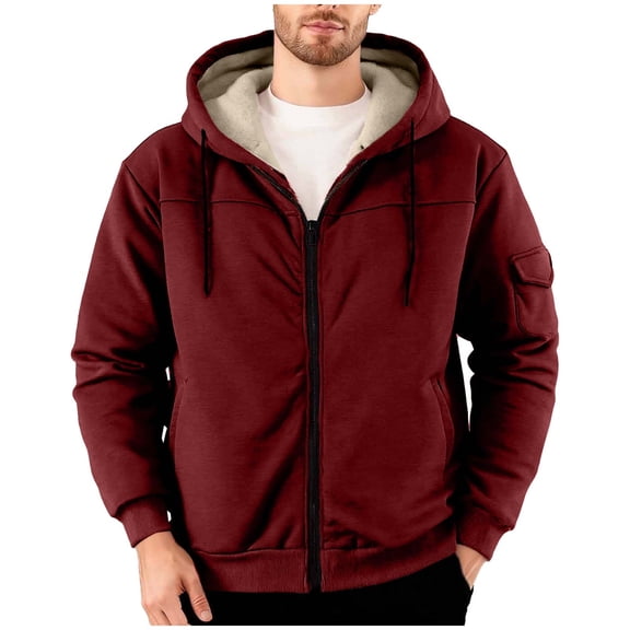 Mrmaere Men's Hooded Zip-Up Jacket Lined Warm Pocketed Outerwear for Daily & Leisure Wear Wine XL