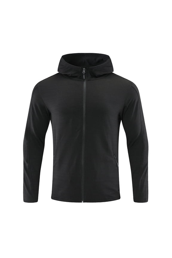 Men's Hooded Zip-Up Jacket Slim- Lightweight Comfortable Outerwear for Daily & Outdoor Wear Black L