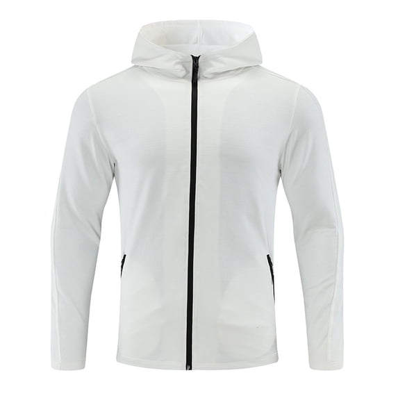 Mrmaere Men's Hooded Zip-Up Jacket Slim- Lightweight Comfortable Outerwear for Daily & Outdoor Wear White XL