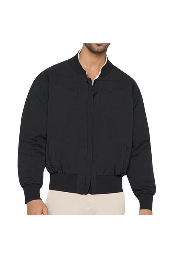 Men's Jacket Full-Zip Structured Stitching Warm Stylish Outerwear for Daily & Casual Black XL
