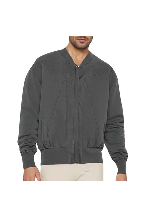 Men's Jacket Full-Zip Structured Stitching Warm Stylish Outerwear for Daily & Casual Gray M